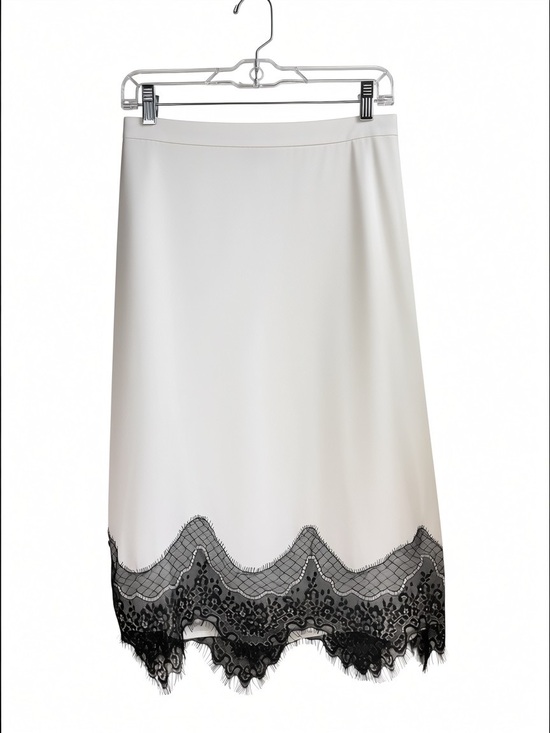 Topshop Dresses & Skirts - Topshop Lace Trim Satin Midi Skirt Cream/Black Size US 6